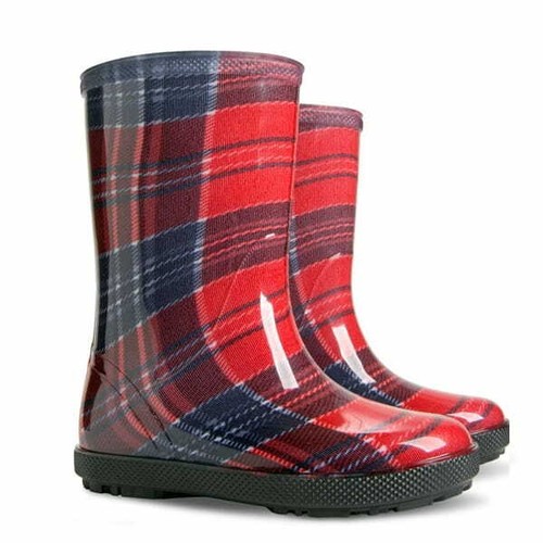 WELLIES KIDS RAIN SNOW BOOTS REMOVABLE INNER LINING SOCKS WELLINGTON Tartan - Picture 4 of 7