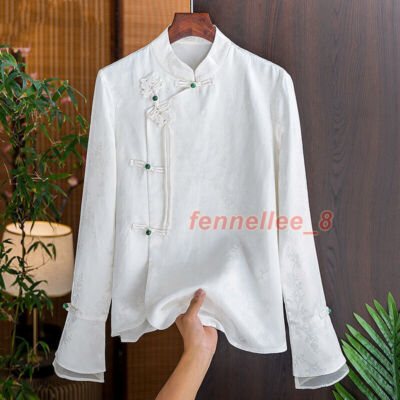 Retro Jacquard Imitation Silk Shirt Women New Chinese Style