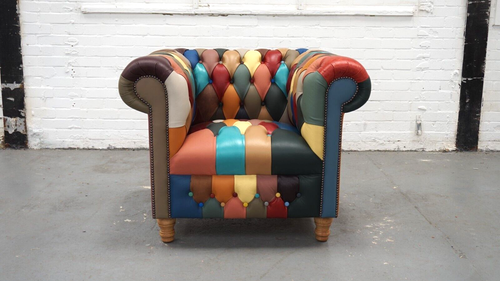 Chesterfield Club Chair in Harlequin Patchwork Leather - Picture 3 of 7