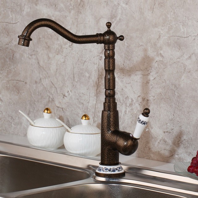 Antique Copper Kitchen Basin Sink Faucet Deck Mount Single Handle Mixer Tap