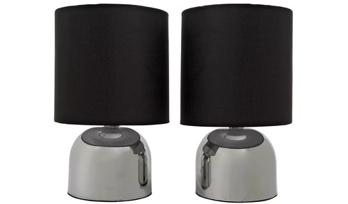 Pair Of Touch Table Lamp Jet Black & Chrome 16cm Lamps 40W - Shade Dented - Picture 5 of 6