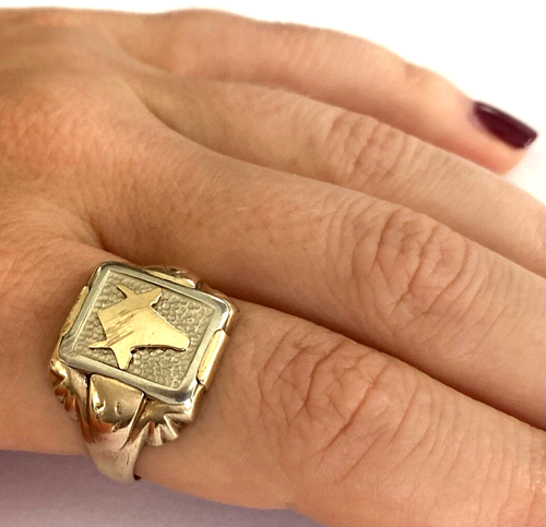 Antique 10K Solid Yellow & White Gold Masonic Men's Ring Size 10.5 - Picture 7 of 16