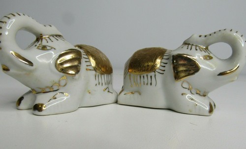 White Elephant Salt and Pepper Shakers with Gold Accents Good Luck Trunk Up - Picture 2 of 8