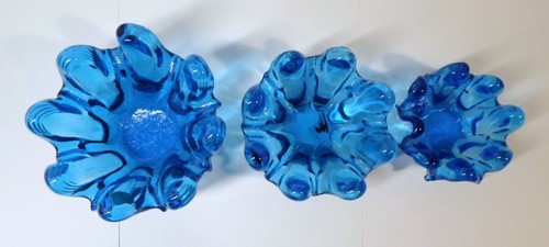 Vintage Set of 3 MURANO BLUE GLASS NESTING BOWLS Italian Candy Nut Dishes - Picture 2 of 11