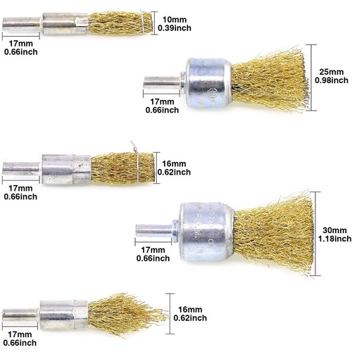 Juego de tazas de cepillo de rueda de alambre de latón engarzado eliminación de óxido vástago de 1/4" para herramienta de perforación - Imagen 10 de 11