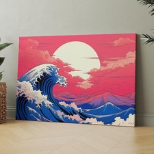 The Great Wave Vintage Japanese Beach Ocean Retro Canvas Wall Art Print
