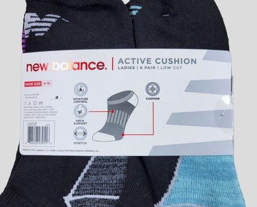 NEW BALANCE Womens Socks Low Cut Cushioned Arch Support Shoe Size 4-10 6 Pack  - Picture 3 of 4