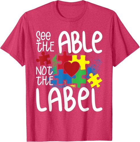 See The Able Not The Label Autistic Puzzle Autism Awareness T-Shirt Hoodie - Picture 12 of 18
