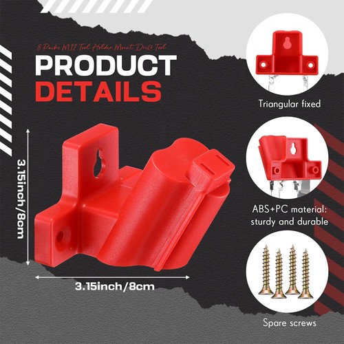 Red ABS+PC Tool Holder Wall Mount for Milwaukee M12 12V Tools (6 Pack) Holder - Picture 11 of 11