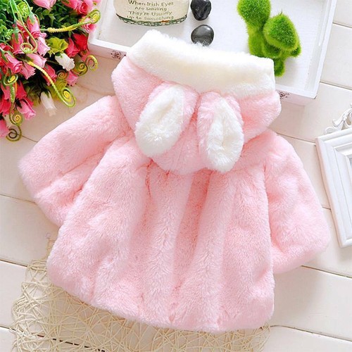 Infant BabyGirls Faux Fur Warm Jacket Ear Hooded Soft Fluffy Fleece Winter Coatえ - Picture 5 of 22