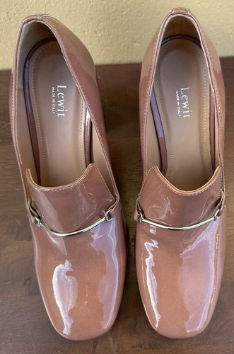 Mocasines LEWIT de charol de tacón alto bloque malva EU 37,5 US 7 hechos en Italia - Imagen 3 de 12