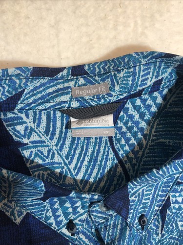Columbia Hemd Herren XXL Geometrisch Blau All Over Print Hawaii Palmen S/L Cruise - Bild 2 von 10