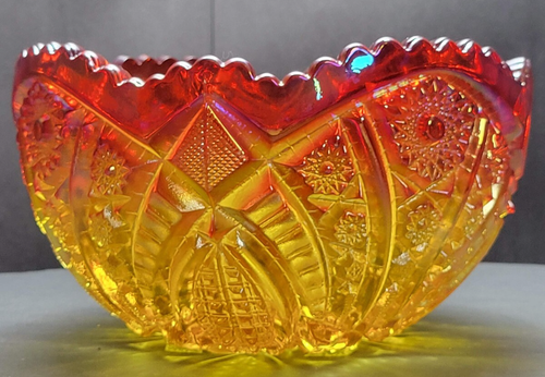 Vintage Indiana Glass Heirloom Sunset Carnival Iridescent Amber Fruit Bowl - Picture 2 of 11