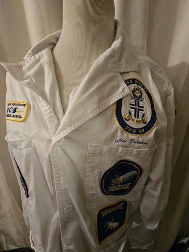 US Navy LAB Coat UNIFORM XXL 52 With Vintage Boeing Patches Harpoon Etc Read - Picture 2 of 15