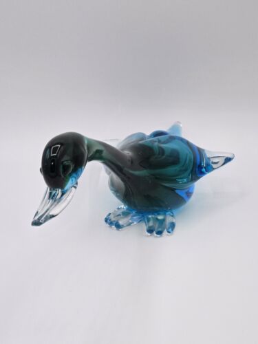 Murano Venetian Art Glass Green Blue Duck Figurine 12" - Picture 2 of 8