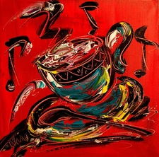 COFFEE   ORIGINAL OIL Painting  Stretched CONTEMPORARY IMPRESSIONIST T87E7