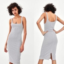 Zara Bodycon Tank Dress Size M Sleeveless Thin Black Stripes Preppy Going Out