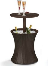 Keter 7.5-gal Cool Bar Rattan Style Outdoor Patio Pool Cooler Chest Table Brown