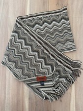 MISSONI Zig Zag Stripe Wool Fringe Scarf Made In Italy Long Gold Silver Thread