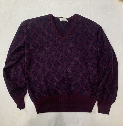 Tricots St Raphel MENS L Crew Neck Sweater Pure Wool Geo Hipster Y2K VTG READ - Picture 2 of 8