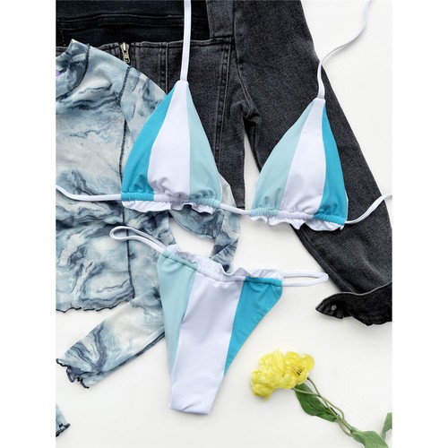 Sexy Halter Splicing Ruffled Frilled Bikini Women Swimwear Two-pieces Bikini Set - Picture 10 of 11