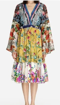 JOHNNY WAS DARI DRESS 100% SILK FLOWING CHIC VIBRANT FLORAL BOHO Size:S NWT $445
