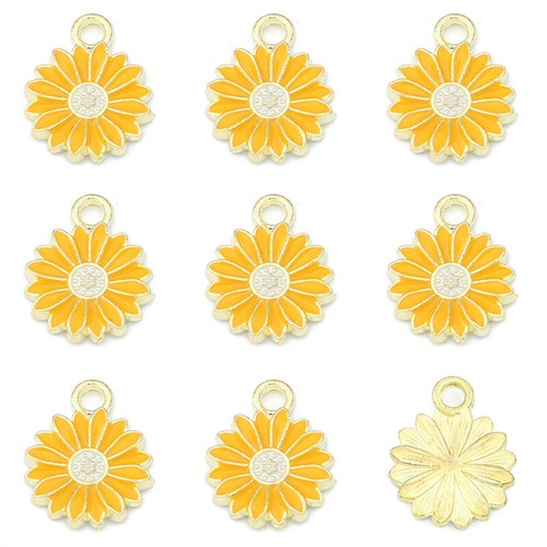 10pcs 13mm Enameled Sunflower Charms Metal Pendants Beads For Jewelry Making Lot - Picture 8 of 13