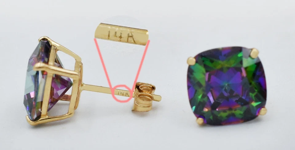 PENDIENTES STUD TOPACIO MÍSTICO 8,86 quilates oro amarillo macizo 14k - Nuevos con etiqueta Foto 3 de 3