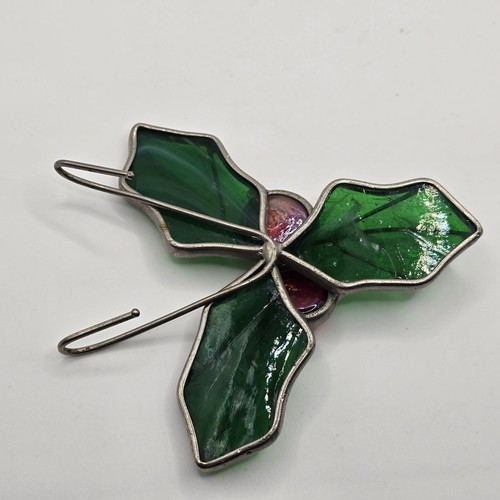 Vintage Stained Glass Holly & Leaves Pot Hanger Sun Catcher - Picture 4 of 8
