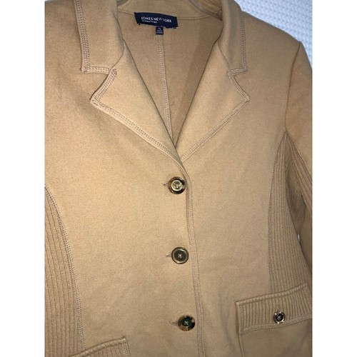 Jones of New York Tan Military Style Blazer Jacket w/Gold Buttons Ribbed Panels - Picture 2 of 8