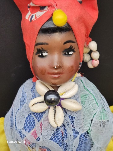 Jamaican African Doll Handmade Folk Art Ethnic Caribbean Cloth/ Bisque  - Foto 2 di 6