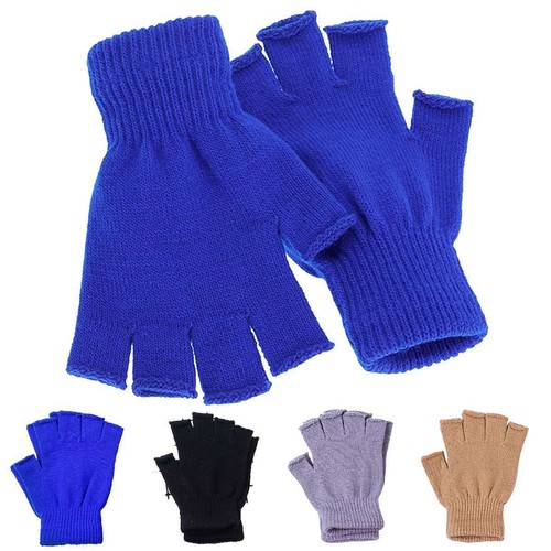 Men Women Warm Knit Acrylic Fingerless Half Finger Mittens Gloves Outdoor Indoor - Picture 9 of 15