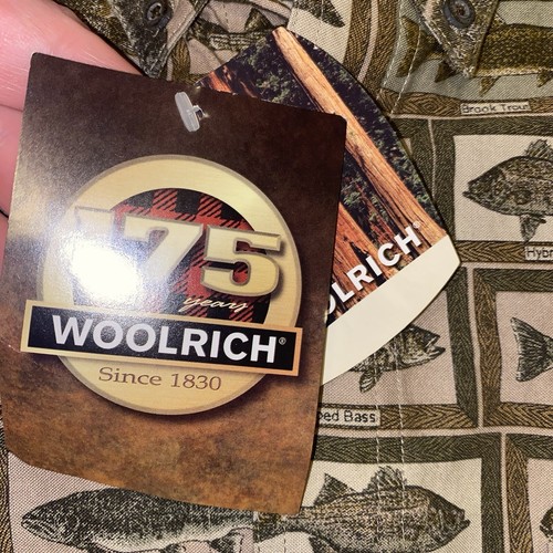 Woolrich Shirt Men's XL Khaki Fish Frames Print All Over Button Up LS NWT - Picture 5 of 9