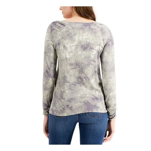 Fever Womens XL Gray Ribbed Tie Dye Long Sleeve Square Neck Top NWT BS19 - Picture 2 of 5
