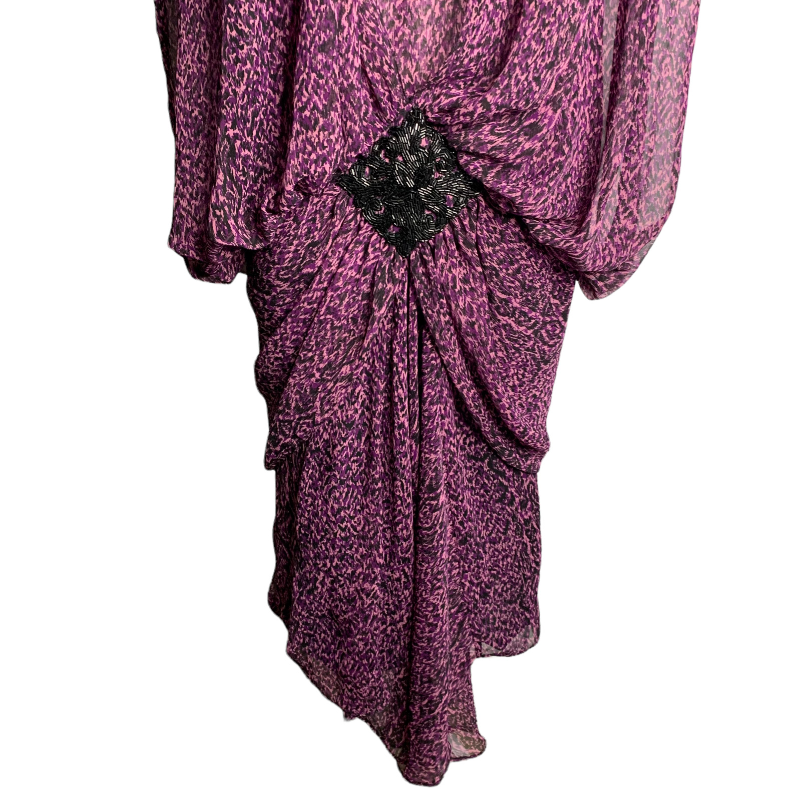 Vintage 80s Beaded Dropped Waist Dress S Purple S… - image 3