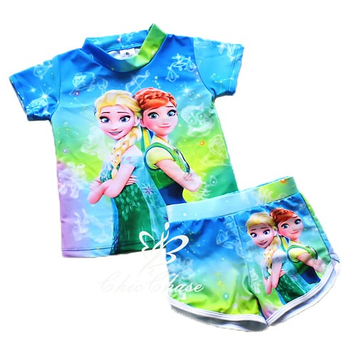 UK SELLER Elsa Anna Frozen Fever Girls Swimwear Swimming Costume Set Swimsuit - Picture 2 of 5