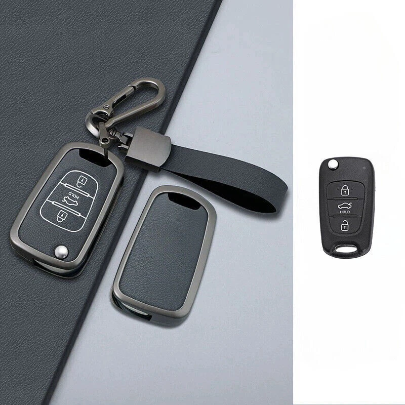 Zinc Alloy Leather Car Key Fob Case Cover Bag For Hyundai Veloster IX35 I20 I30 - Image 4 of 4