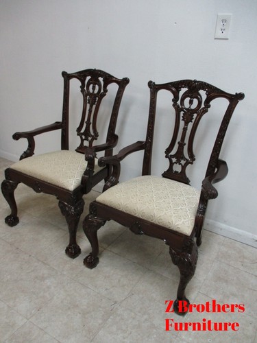 Pair Drexel Mahogany Chippendale Ball Claw Dining Room Arm Chairs - Picture 2 of 12