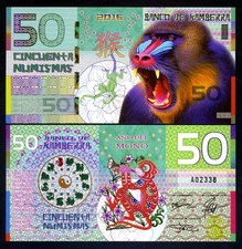 Kamberra, POLYMER, 50 Numismas, 2016 China Lunar Year, Monkey F