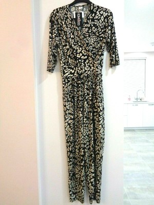 Kim Co Qvc Brazil Jersey V Neck 3 4 Sleeve Jumpsuit M Black