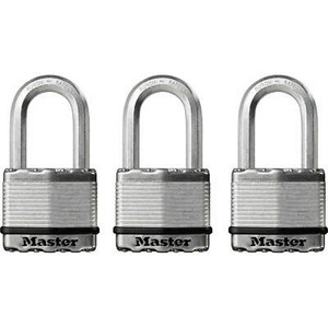 3x Silver Master Lock Excell Exterior Padlock M5trilf Level 9 Security 4 Keys