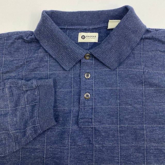 Haggar Polo Shirt Mens XXL Gray Check Long Sleeve Casual eBay