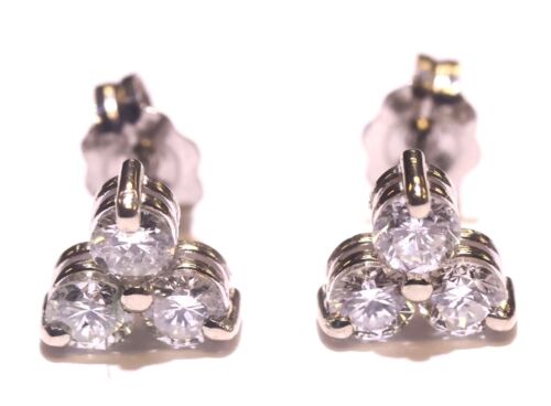 New 14K White gold .58ct SI1 G 3 stone NATURAL diamond earrings .9g trio round - Imagen 4 de 17
