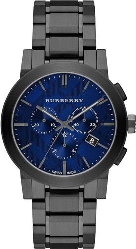 BURBERRY BU9365. MENS WATCH STAINLESS STEEL GUNMETAL TONE & BLUE DIAL - Picture 1 of 10