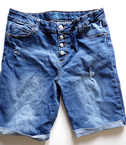 Girls Thereabouts Size 16 Jean Shorts Medium Wash 5 Pocket Denim Distressed - Picture 1 of 19