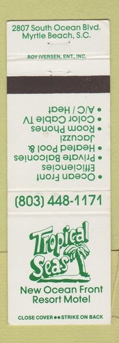 Matchbook Cover - Tropical Seas Resort Motel Myrtle Beach SC