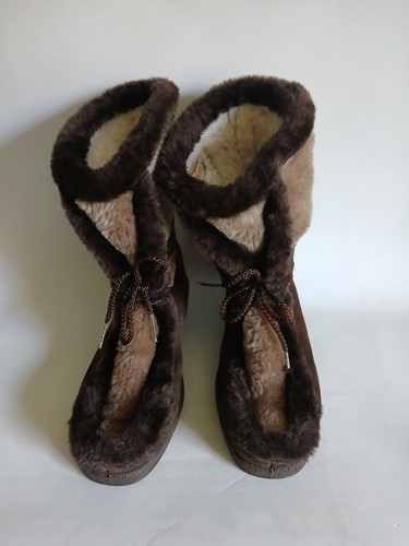 Damenstiefel Jodler braun & hellbraun wadenlang Größe 9 Kunstfell Kunst-Wildleder zum Binden...