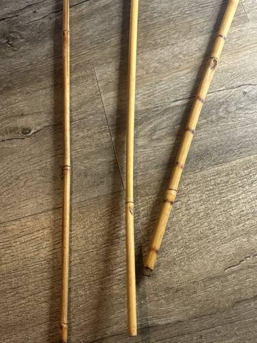 Set Of 3 Vintage Bamboo Burnt Wood Hook Handle Walking Stick / Cane 36” - Picture 12 of 24
