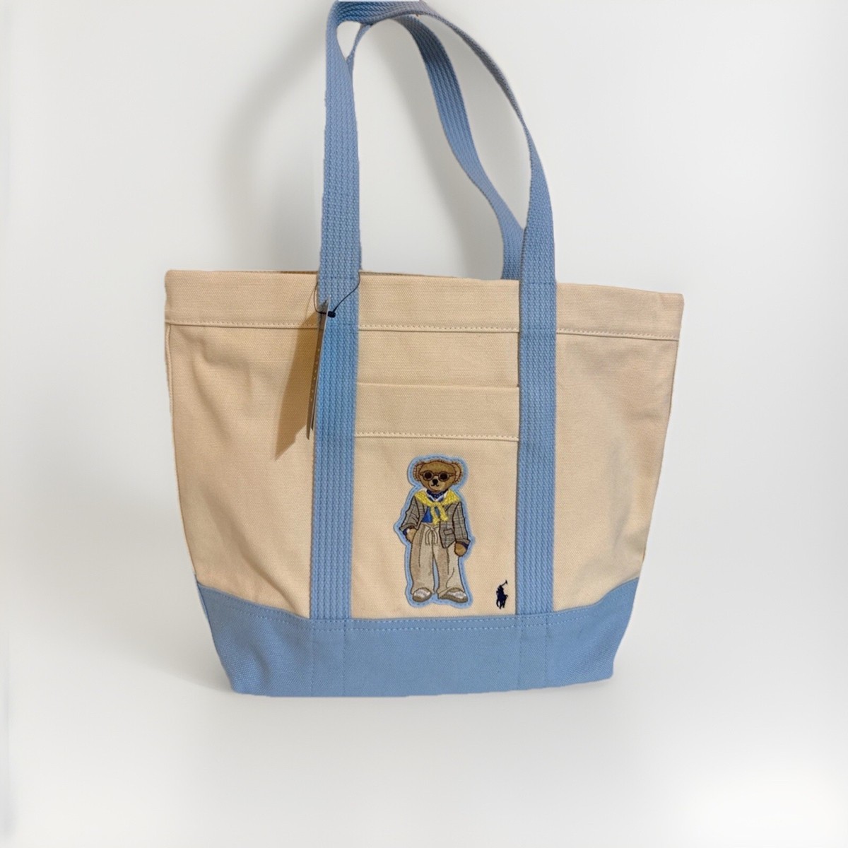 Polo Ralph Lauren Light Blue Bear Canvas Tote Bag Limited Edition