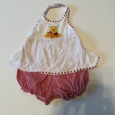 Vtg Disney Pooh Baby Romper Bloomers Dress 12 Mo. Gingham Winnie the Pooh Y2k